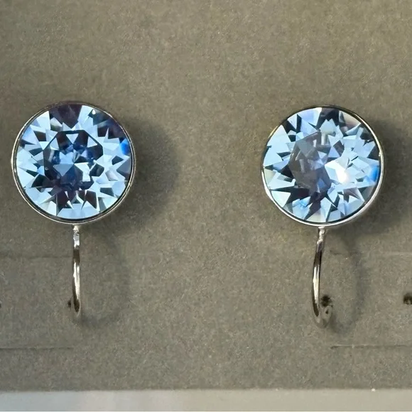 Authentic Swarovski MINI Bella Blue Crystal Bezel Rhodium Lever Back Earrings - Picture 10 of 16